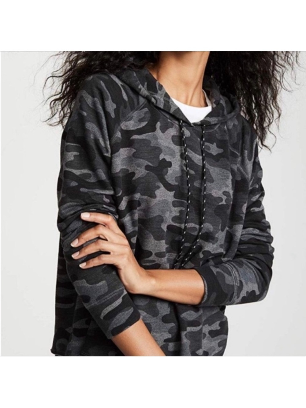 Anthropologie Sundry Charcoal Gray Camo Hooded Pullover